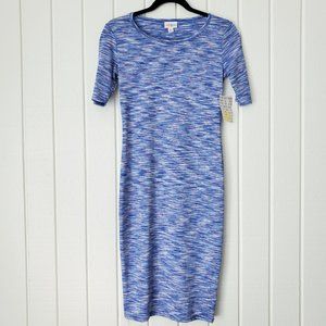 LuLaRoe Julia Dress XXS NEW Blue White Super Stretchy Bodycon Fitted NWT